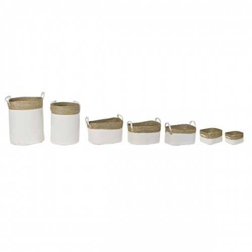 Basket set DKD Home Decor White Cotton Natural Fibre (41 x 41 x 52,5 cm) (7 Pieces) image 4
