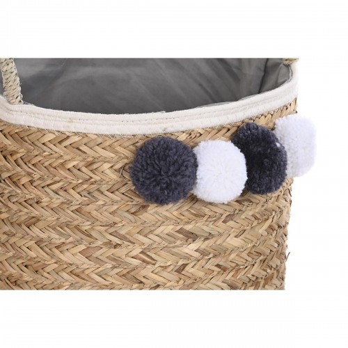 Basket set DKD Home Decor Natural Cotton Pompoms Natural Fibre (40 x 40 x 35 cm) image 4