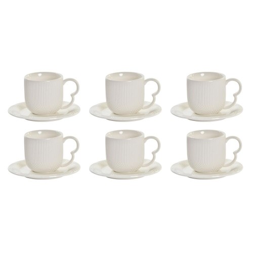 Set of 6 Cups with Plate DKD Home Decor White Natural Porcelain 90 ml 26 x 12 x 25 cm image 4