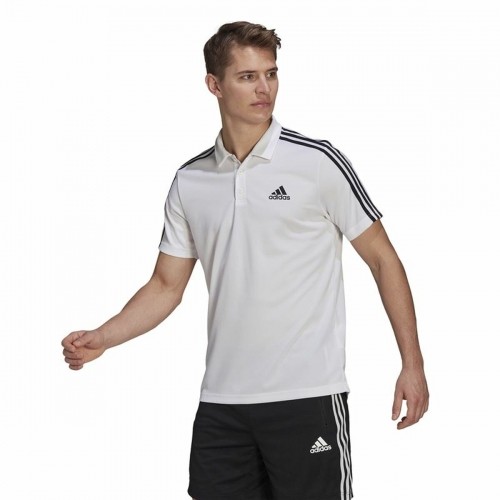 Men’s Short Sleeve Polo Shirt Adidas Primeblue 3 Stripes White image 4