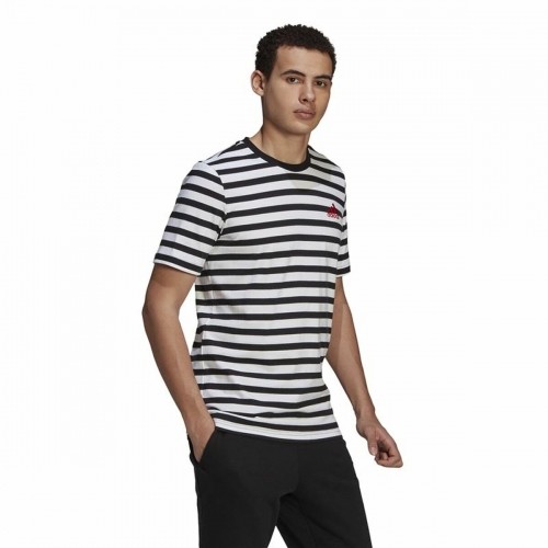 Men’s Short Sleeve T-Shirt  Essentials Stripey  Adidas Embroidered Logo Black image 4