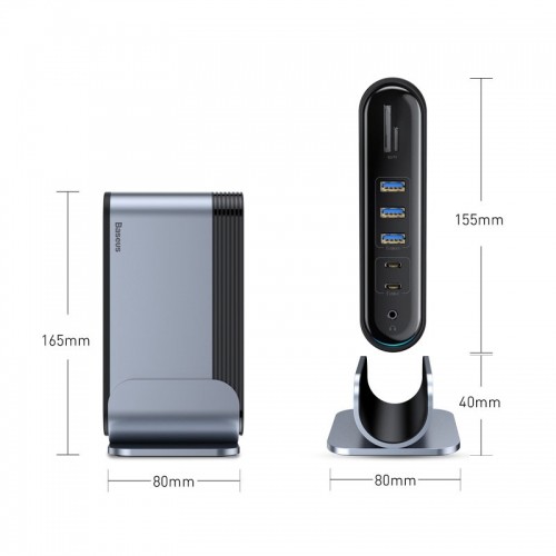 Baseus multifunctional HUB 3x USB 3.2 Gen 1 | 2x USB 2.0 | 2x USB Type C | SD and micro SD card reader | AUX | 3x HDMI | RJ45 1Gbps Power Delivery 100W (EU | CN | UK plugs) gray (CAHUB-DG0G) image 4