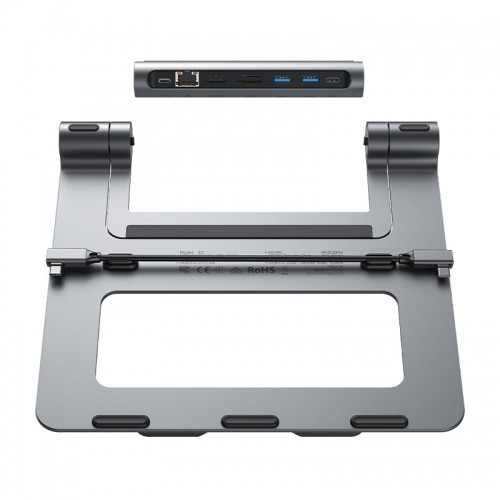 Acefast HUB multifunctional USB Type C laptop stand - 2x USB 3.2 Gen 1 (3.0, 3.1 Gen 1) | TF, SD | HDMI 4K @ 60Hz | RJ45 1Gbps | PD 3.0 100W (20V | 5A) gray (E5 space gray) image 4