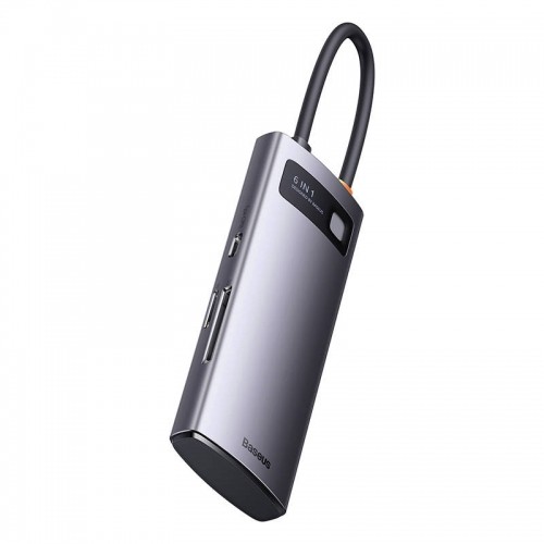 Hub 6in1 Baseus Metal Gleam Series, USB-C to 3x USB 3.0 + USB-C PD +  microSD|SD image 4