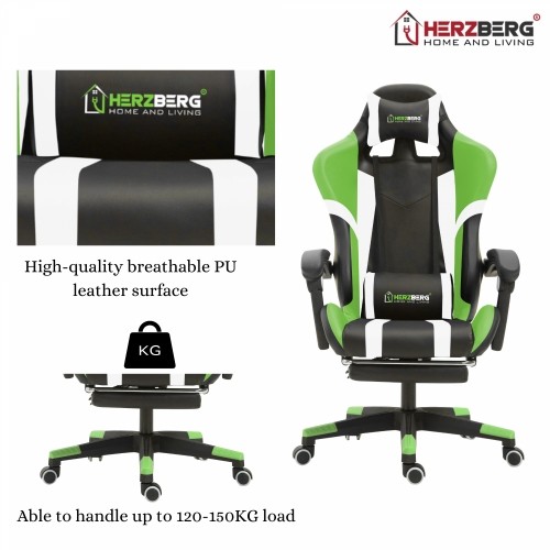 Herzberg Home & Living Herzberg HG-8083: Tri-color Gaming and Office Chair with Linear Accent Green image 4