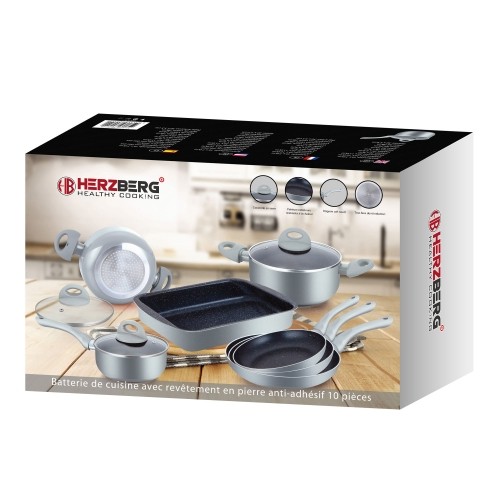 Herzberg Cooking Herzberg 10 Pieces Marble Coated Cookware Set - Silver image 4