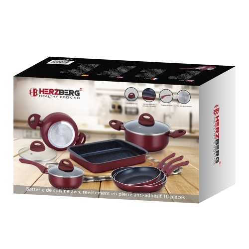 Herzberg Cooking Herzberg HG-9016BR: 10 Pieces Marble Coated Cookware Set - Burgundy image 4