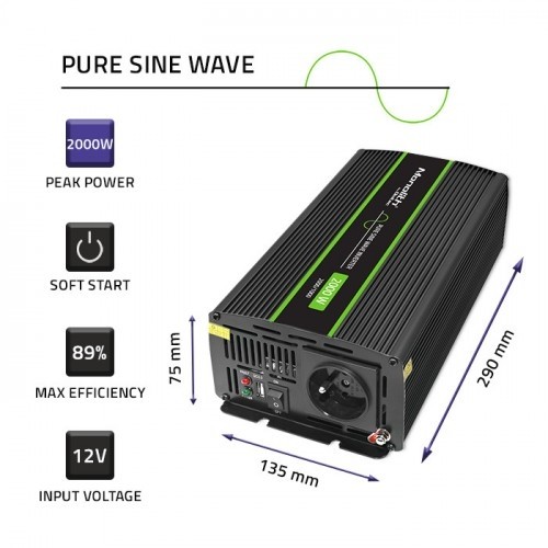 Qoltec Pure Sine Wave Inverter Monolith, 1000W, 2000W image 4