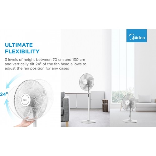 Midea Stand fan, 48W, 40cm, 8 Speeds, 8H timer, LED display, electric control with remote, 3-in-1: Stand/Table/Table+Stand, control panel on rear motor cover, air flow: 41m³/min, noise level: 38-65 dB, Oscillation  85°, Tilting, 41m³/min, sleep mode image 4