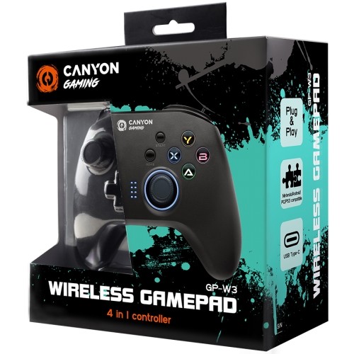 CANYON GP-W3 2.4G Wireless Controller with built-in 600mah battery, 1M Type-C charging cable ,6 axis motion sensor support nintendo switch ,android,PC X-input/D-input,ps3,normal size dongle,black image 4