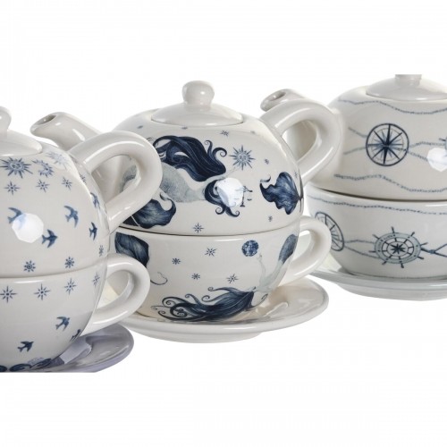 Tea Set DKD Home Decor Blue White 750 ml Dolomite (3 Units) image 4