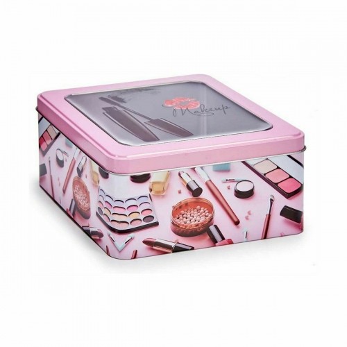 Storage Box Make-up Pink Tin 18 x 8,5 x 18 cm (18 Units) image 4