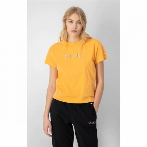 Women’s Short Sleeve T-Shirt Champion Crewneck Croptop Yellow image 4