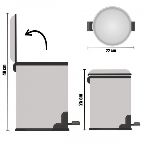 Berilo Atkritumu tvertne ar pedāli Sudrabains Nerūsējošais tērauds Plastmasa 3 L (6 gb.) image 4