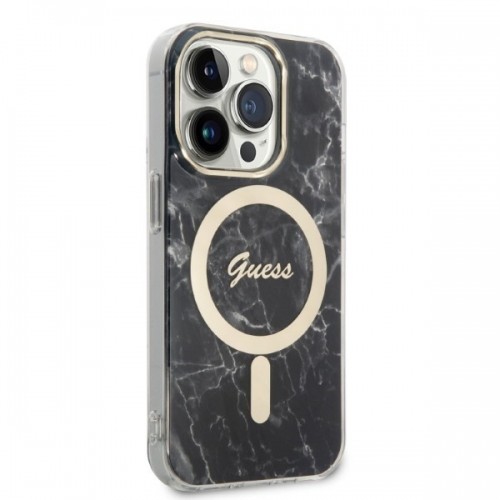 Zestaw Guess GUBPP14XHMEACSK Case+ Charger iPhone 14 Pro Max 6,7" czarny|black hard case Marble MagSafe image 4