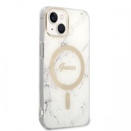 Zestaw Guess GUBPP14MHMEACSH Case+ Charger iPhone 14 Plus 6,7" biały|white hard case Marble MagSafe image 4