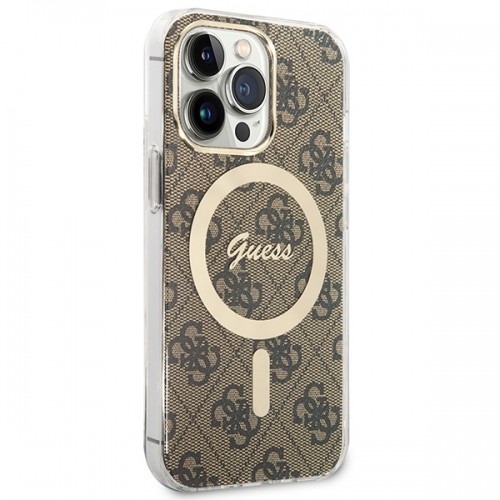 Zestaw Guess GUBPP13XH4EACSW Case+ Charger iPhone 13 Pro Max brązowy|brown hard case 4G Print MagSafe image 4