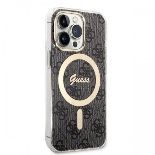 Zestaw Guess GUBPP13LH4EACSK Case+ Charger iPhone 13 Pro czarny|black hard case 4G Print MagSafe image 4