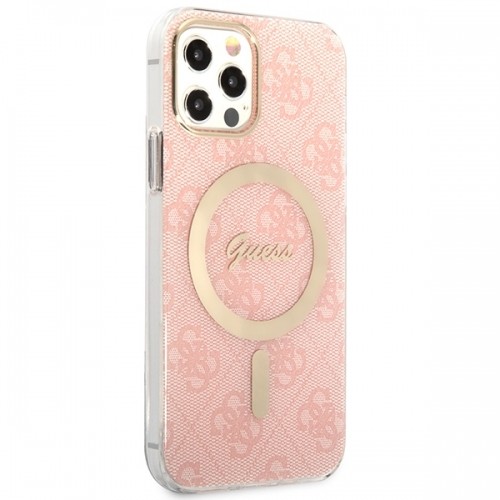 Zestaw Guess GUBPP12MH4EACSP Case+ Charger iPhone 12|12 Pro różowy|pink hard case 4G Print MagSafe image 4