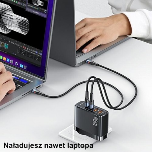 USAMS CC145TC01 lādētājs 2xUSB-C| 2xUSB |100W|PD3.0 +QC3.0 | melns image 4