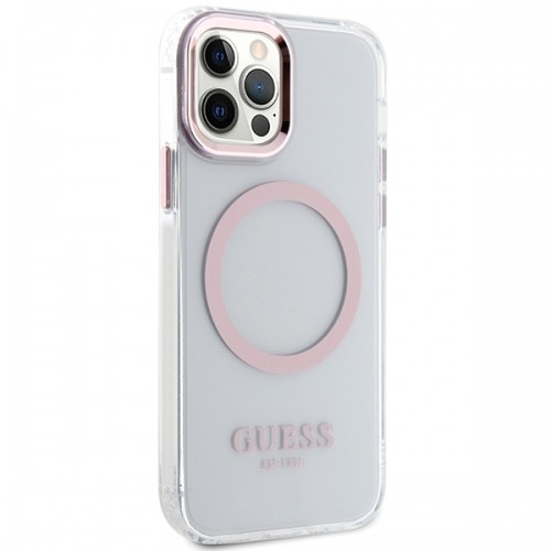 Guess GUHMP12MHTRMP iPhone 12|12 Pro 6.1" różowy|pink hard case Metal Outline Magsafe image 4