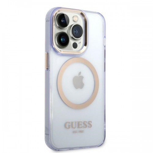 Guess GUHMP14LHTCMU iPhone 14 Pro 6.1" purpurowy|purple hard case Gold Outline Translucent MagSafe image 4