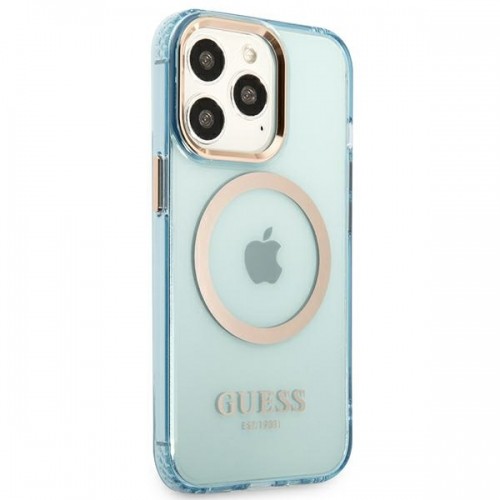 Guess GUHMP13XHTCMB iPhone 13 Pro Max 6,7" niebieski|blue hard case Gold Outline Translucent MagSafe image 4