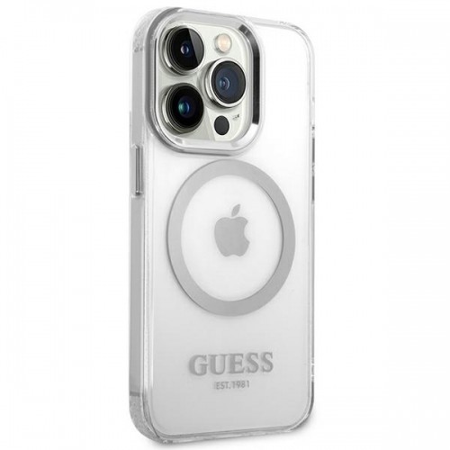 Guess GUHMP14LHTRMS iPhone 14 Pro 6,1" srebrny|silver hard case Metal Outline Magsafe image 4