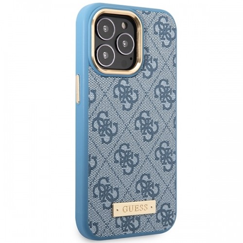 Guess GUHMP14LU4GPRB iPhone 14 Pro 6.1" niebieski|blue hard case 4G Logo Plate MagSafe image 4