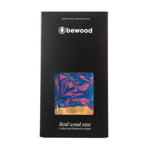 Wood and Resin Case for iPhone 13 Pro Max Bewood Unique Vegas - Pink and Blue image 4