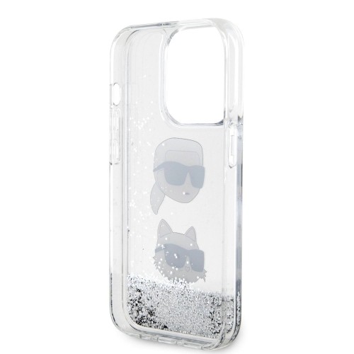 Karl Lagerfeld Liquid Glitter Karl and Choupette Head Case for iPhone 15 Pro Silver image 4