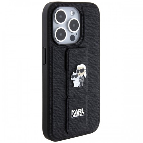 Karl Lagerfeld KLHCP13LGSAKCPK iPhone 13 Pro | 13 6.1" czarny|black hardcase Gripstand Saffiano Karl&Choupette Pins image 4