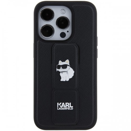 Karl Lagerfeld KLHCP15XGSACHPK iPhone 15 Pro Max 6.7" czarny|black hardcase Gripstand Saffiano Choupette Pins image 4