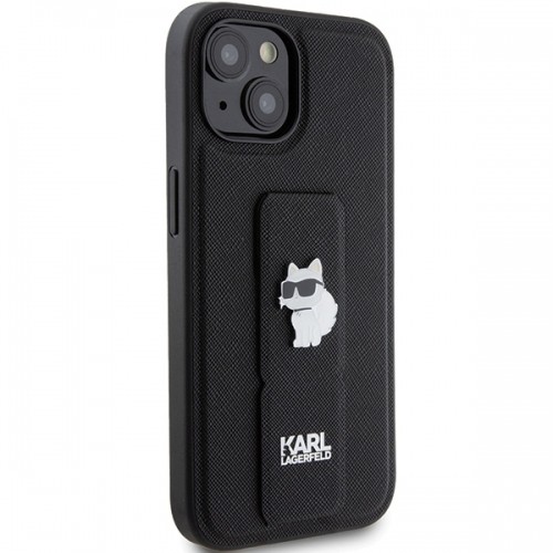 Karl Lagerfeld KLHCP15SGSACHPK iPhone 15 6.1" czarny|black hardcase Gripstand Saffiano Choupette Pins image 4