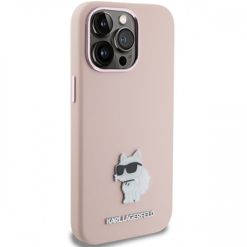 Karl Lagerfeld KLHCP15LSMHCNPP iPhone 15 Pro 6.1" różowy|pink Silicone Choupette Metal Pin image 4