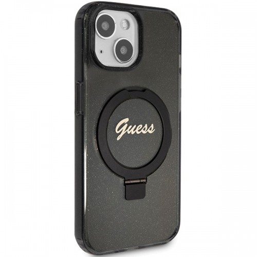 Guess GUHMP15MHRSGSK iPhone 15 Plus 6.7" czarny|black hardcase Ring Stand Script Glitter MagSafe image 4