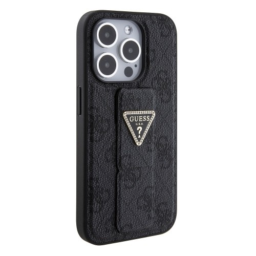 Guess PU Grip Stand 4G Strass Triangle Metal Logo Case for iPhone 15 Pro Black image 4