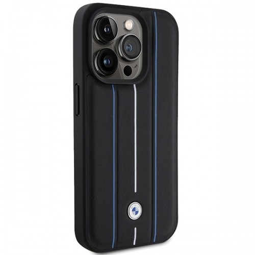 BMW BMHCP15X22RVSK iPhone 15 Pro Max 6.7" czarny|black hardcase Leather Stamp Blue Lines image 4