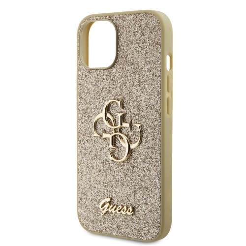 Guess PU Fixed Glitter 4G Metal Logo Case for iPhone 13 Gold image 4