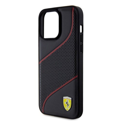Ferrari PU Leather Perforated Slanted Line Case for iPhone 15 Pro Max Black image 4
