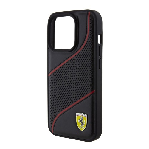 Ferrari PU Leather Perforated Slanted Line Case for iPhone 15 Pro Black image 4