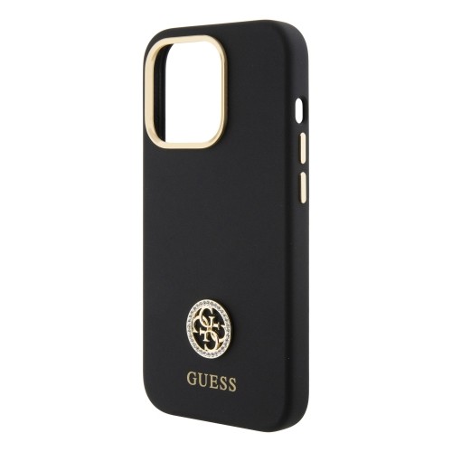 Guess Liquid Silicone 4G Strass Metal Logo Case for iPhone 15 Pro Max Black image 4