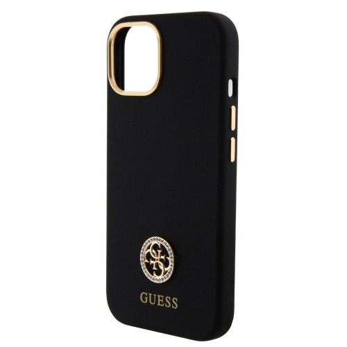 Guess Liquid Silicone 4G Strass Metal Logo Case for iPhone 15 Black image 4