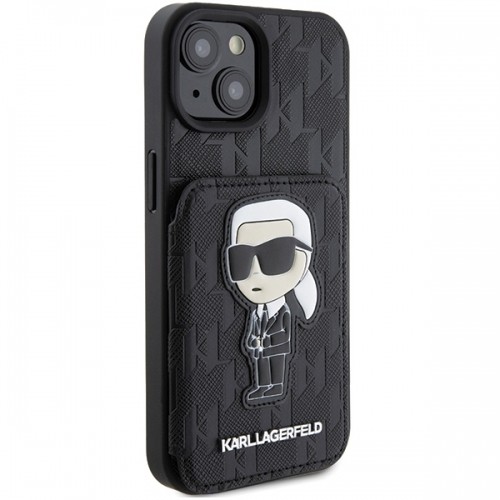 Karl Lagerfeld KLHCP15SSAKKNSCK iPhone 15 6.1" czarny|black hardcase Saffiano Cardslots and Stand Monogram Ikonik Patch image 4