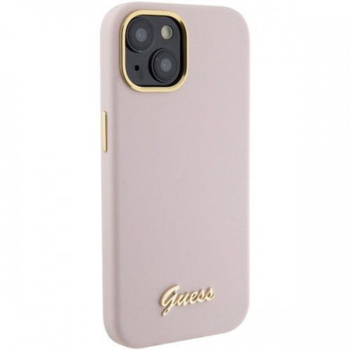 Guess GUHCP15SSMBSLP iPhone 15 6.1" różowy|pink hardcase Silicone Script Metal Logo & Frame image 4
