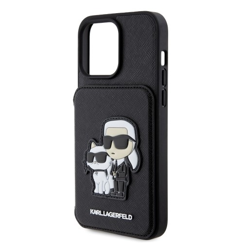 Karl Lagerfeld PU Saffiano Card Slot Stand Karl and Choupette Case for iPhone 15 Pro Max Black image 4