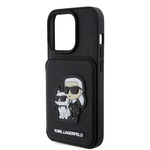 Karl Lagerfeld PU Saffiano Card Slot Stand Karl and Choupette Case for iPhone 15 Pro Black image 4