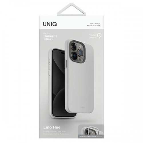 UNIQ etui Lino Hue iPhone 15 Pro 6.1" Magclick Charging jasnoszary|chalk grey image 4