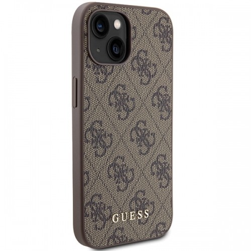 Guess GUHCP15SG4GFBR iPhone 15 6.1" brązowy|brown hard case 4G Metal Gold Logo image 4