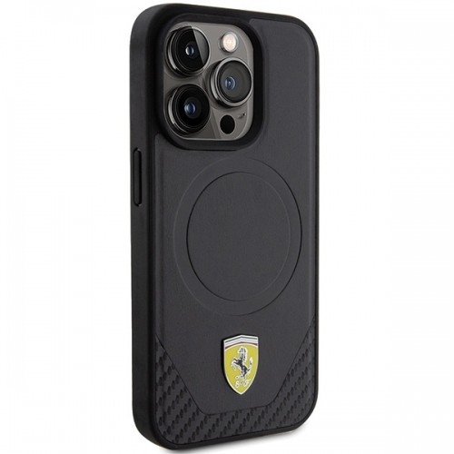 Ferrari FEHMP15LPTEK iPhone 15 Pro 6.1" czarny|black hardcase Carbon Metal Logo MagSafe image 4